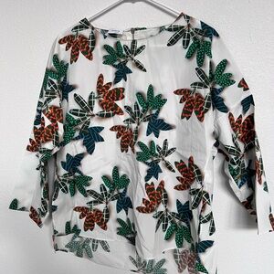 Akris Punto White Multicolor Leaf Print Blouse